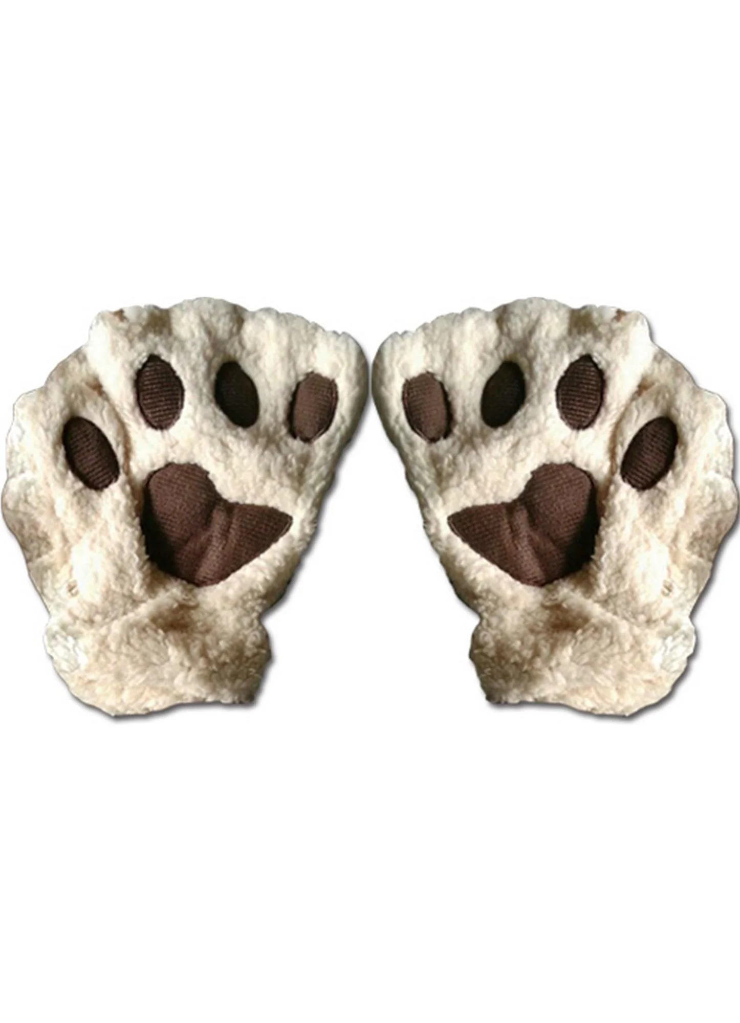 Beige Paw Fingerless Plush Gloves