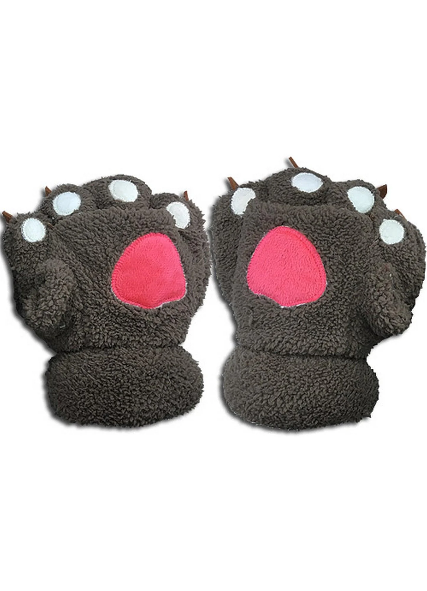 Dark Brown Paw Plush Gloves