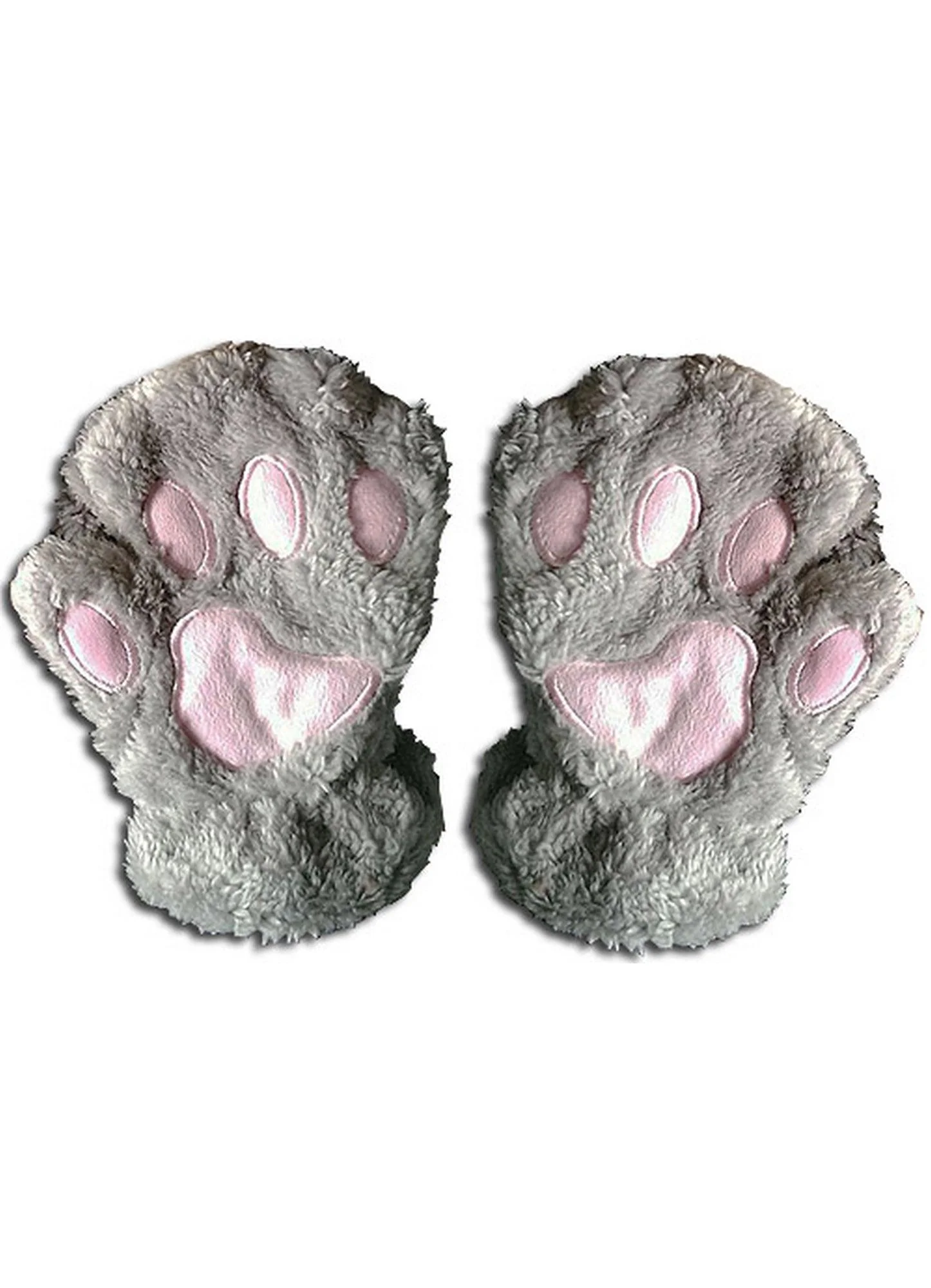 Gray Paw Fingerless Plush Gloves