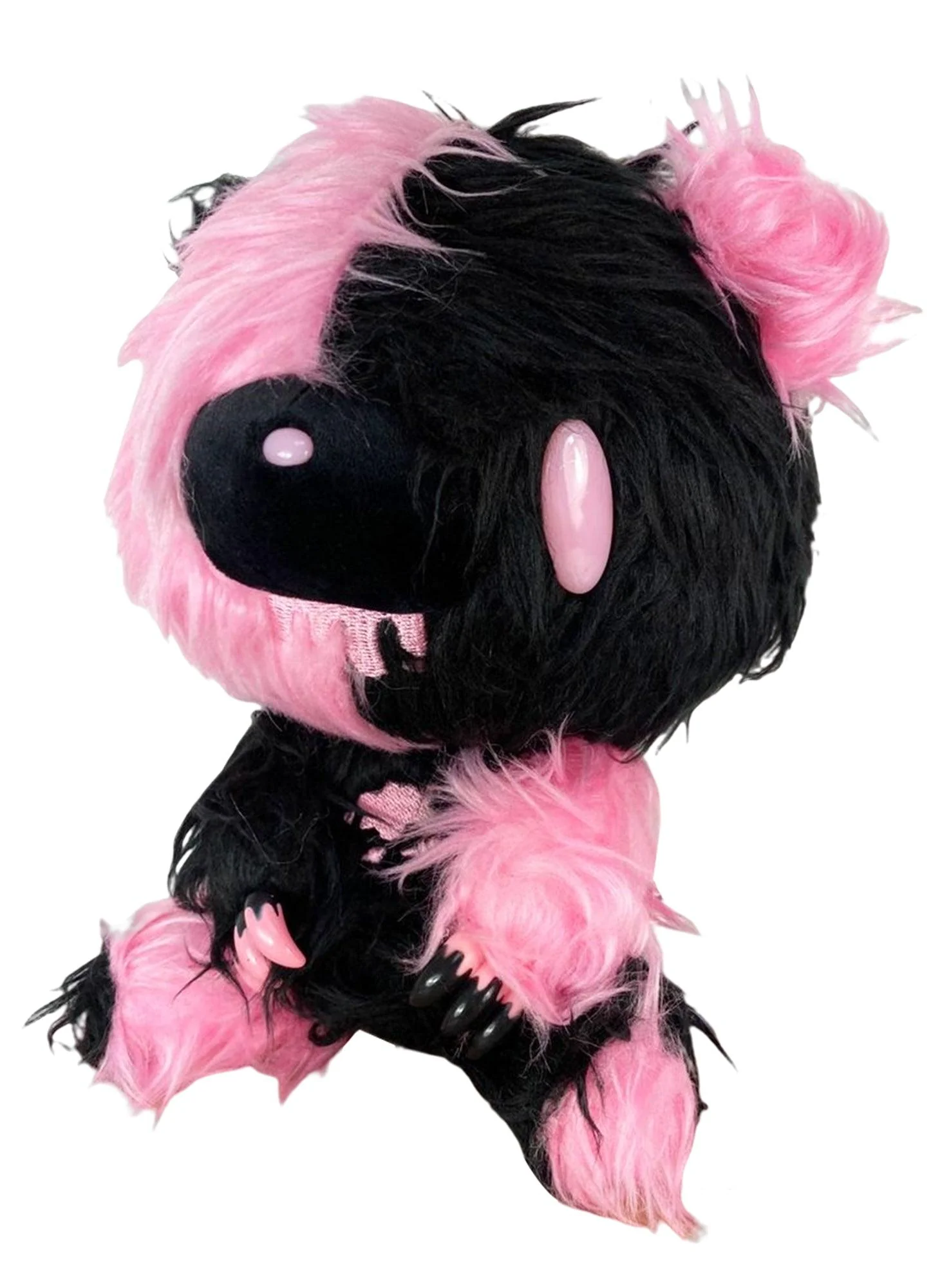 Gloomy Bear - Black Pink Gloomy Bear Sitting Pose Long Hair Fur Plush 7"H - Image 2