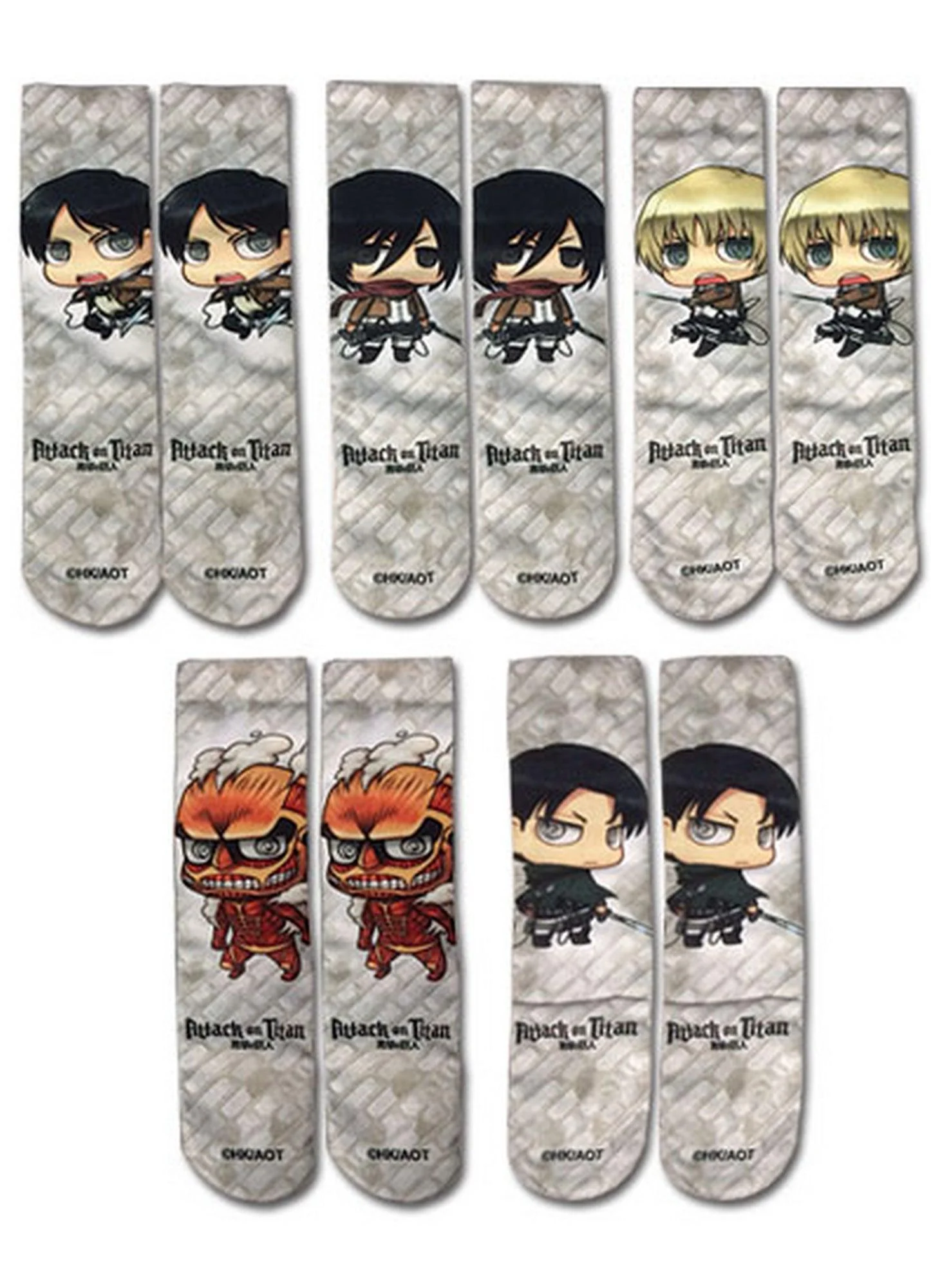 Attack on Titan - SD Characters Sumblimation 5 Pack Socks