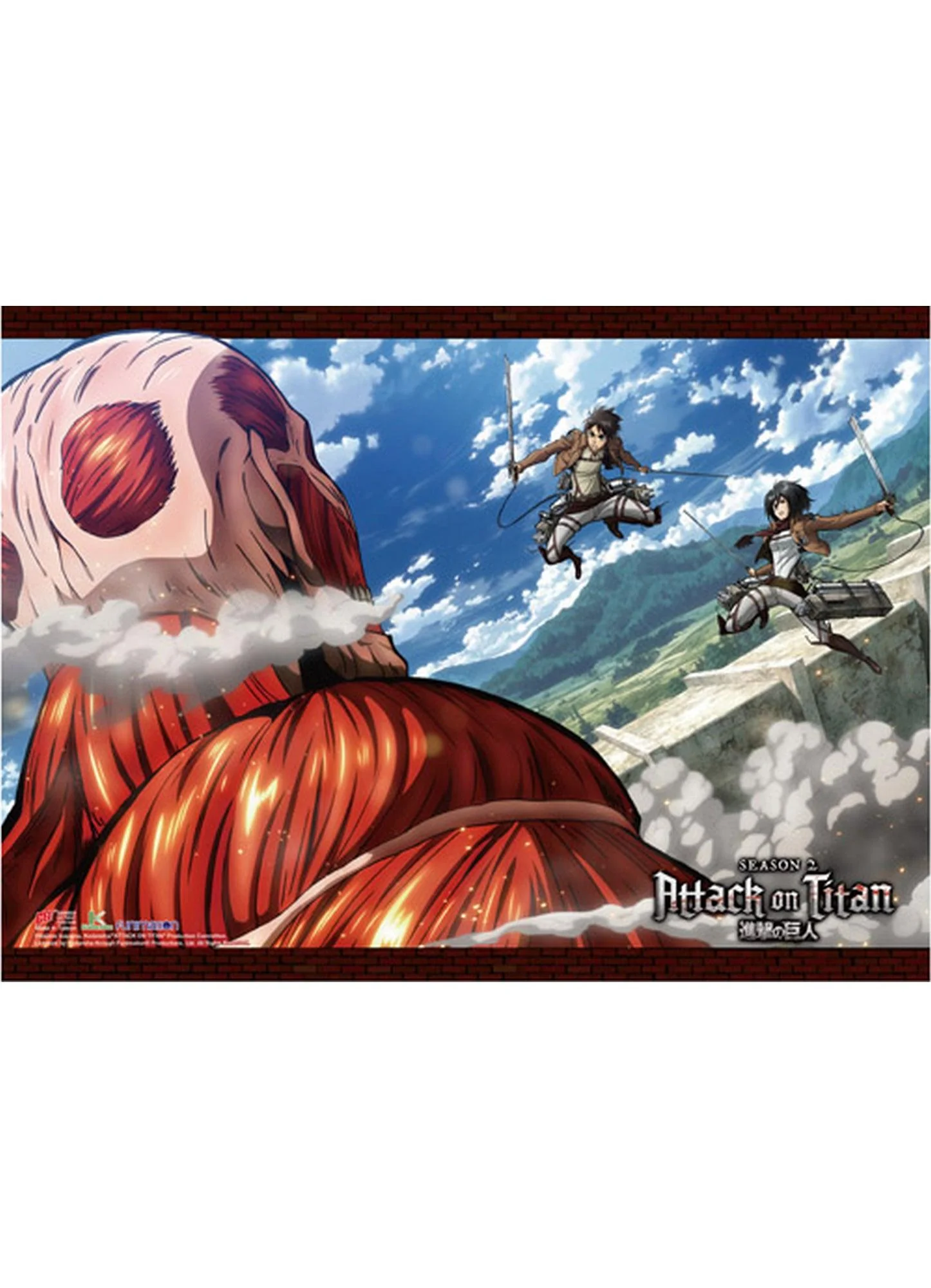 Attack on Titan Season 2 - Colossal Titan Vs Eren Yeager & Mikasa Ackerman Hi-End Wall Scroll