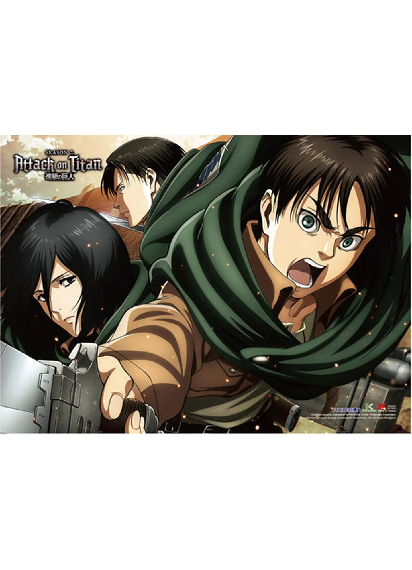 Attack on Titan Season 2 - Eren Yeager, Mikasa Ackerman & Levi Ackerman Wall Scroll