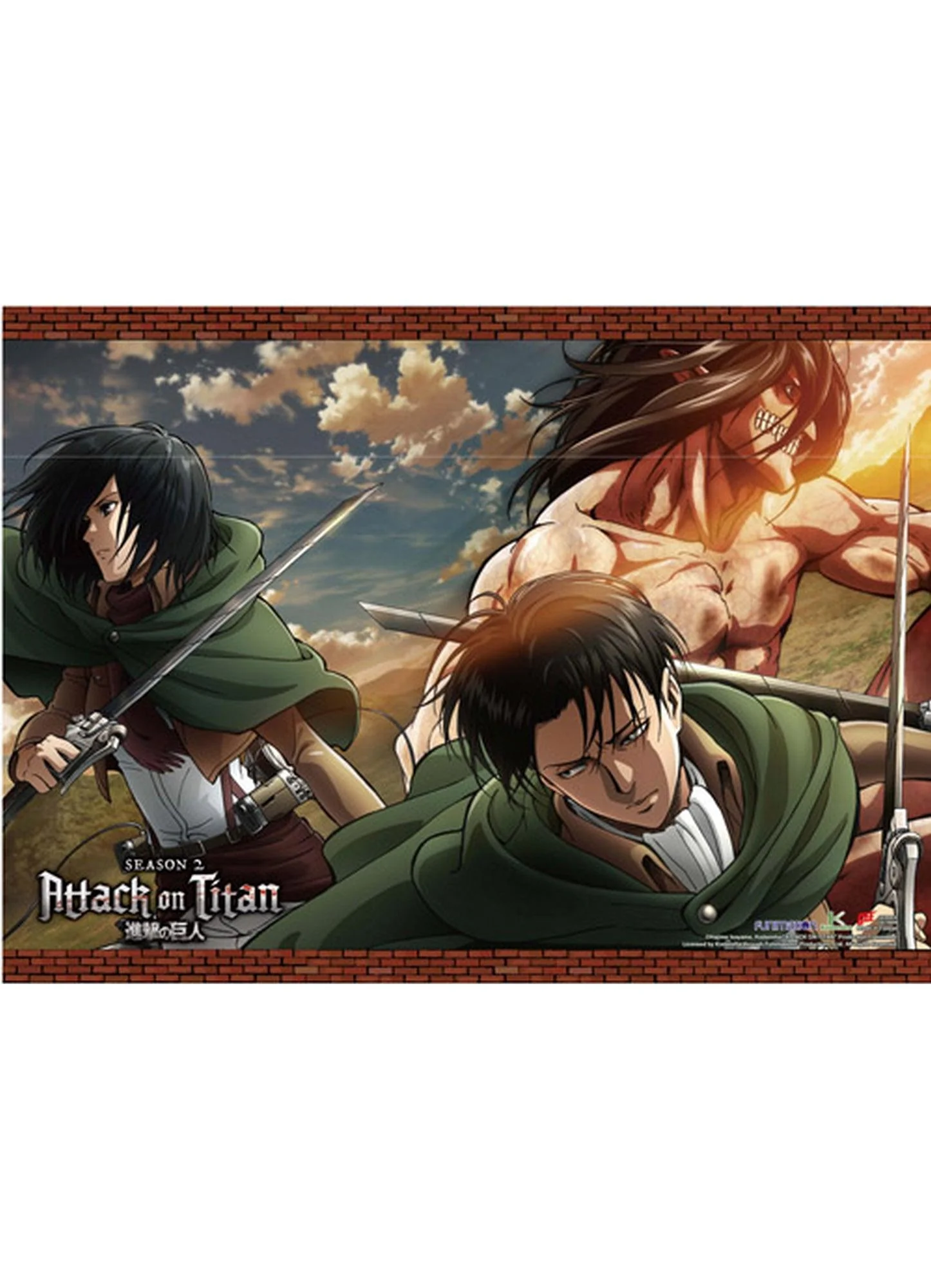 Attack on Titan Season 2 - The Titan Of Eren Yeager & Mikasa Ackerman & Levi Ackerman Wall Scroll