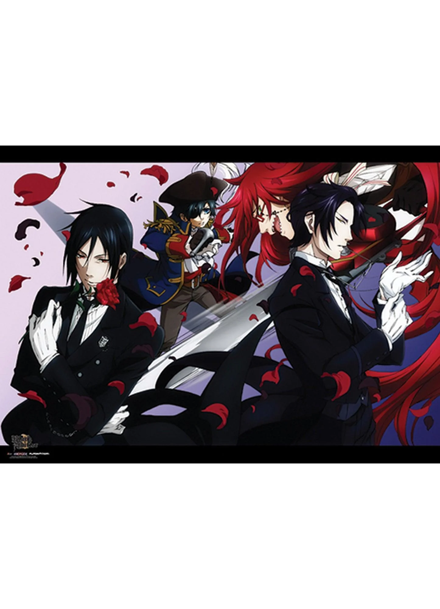 Black Butler 2 - Sebastian Michaelis, Pirate Ciel Phantomhive, Grell Sutcliff, & Claude Faustus Wall Scroll