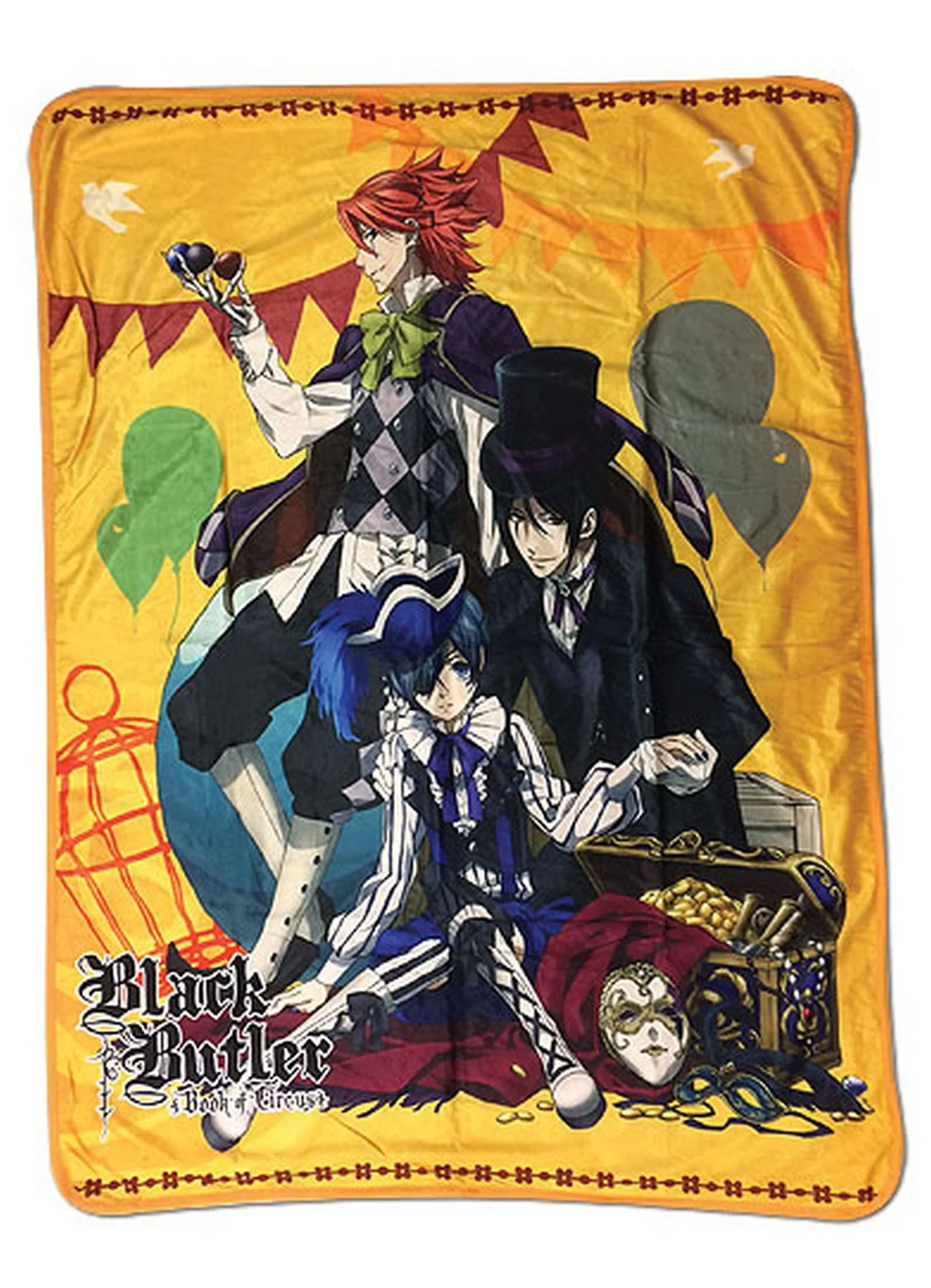 Black Butler Book Of Circus - Ciel Phantomhive, Sebastian Michaelis & Joker Sublimation Throw Blanket
