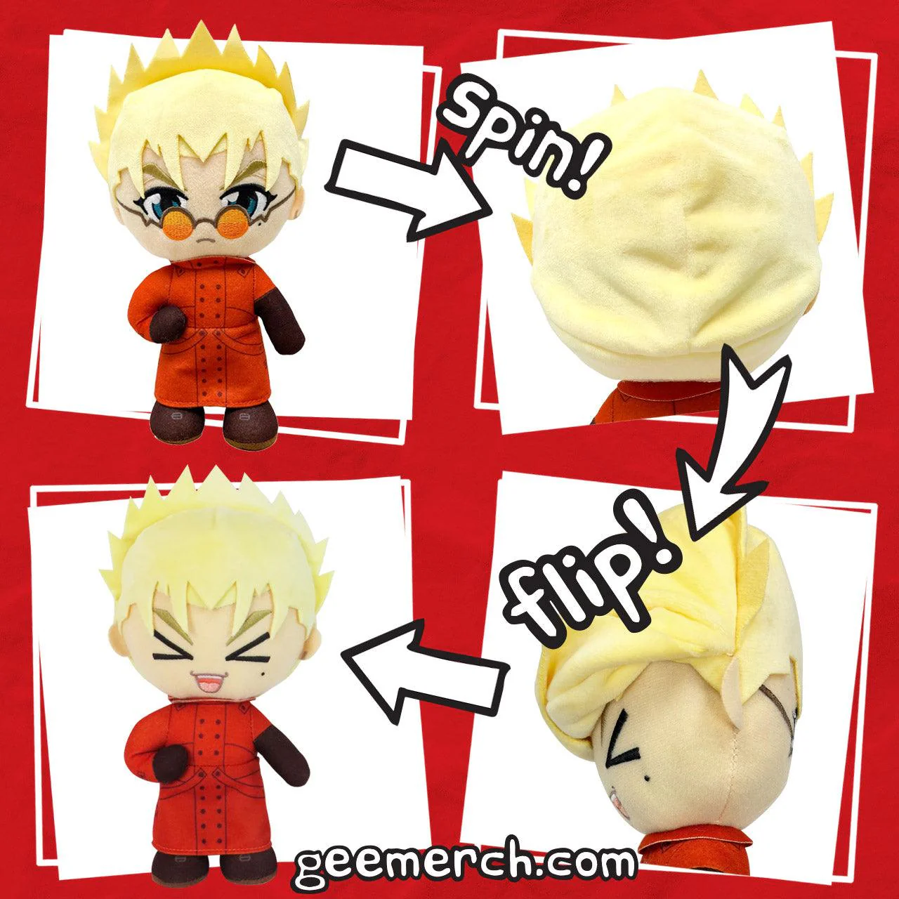 Trigun - Vash the Stampede (Face Changing) Plush 8" - Image 8